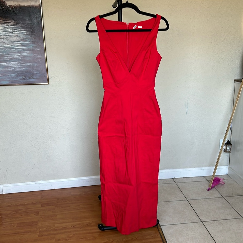HOUSE OF CB 'Cece' Red‎ Rose Plunge Maxi Dress NWOT size S - Picture 3 of 10